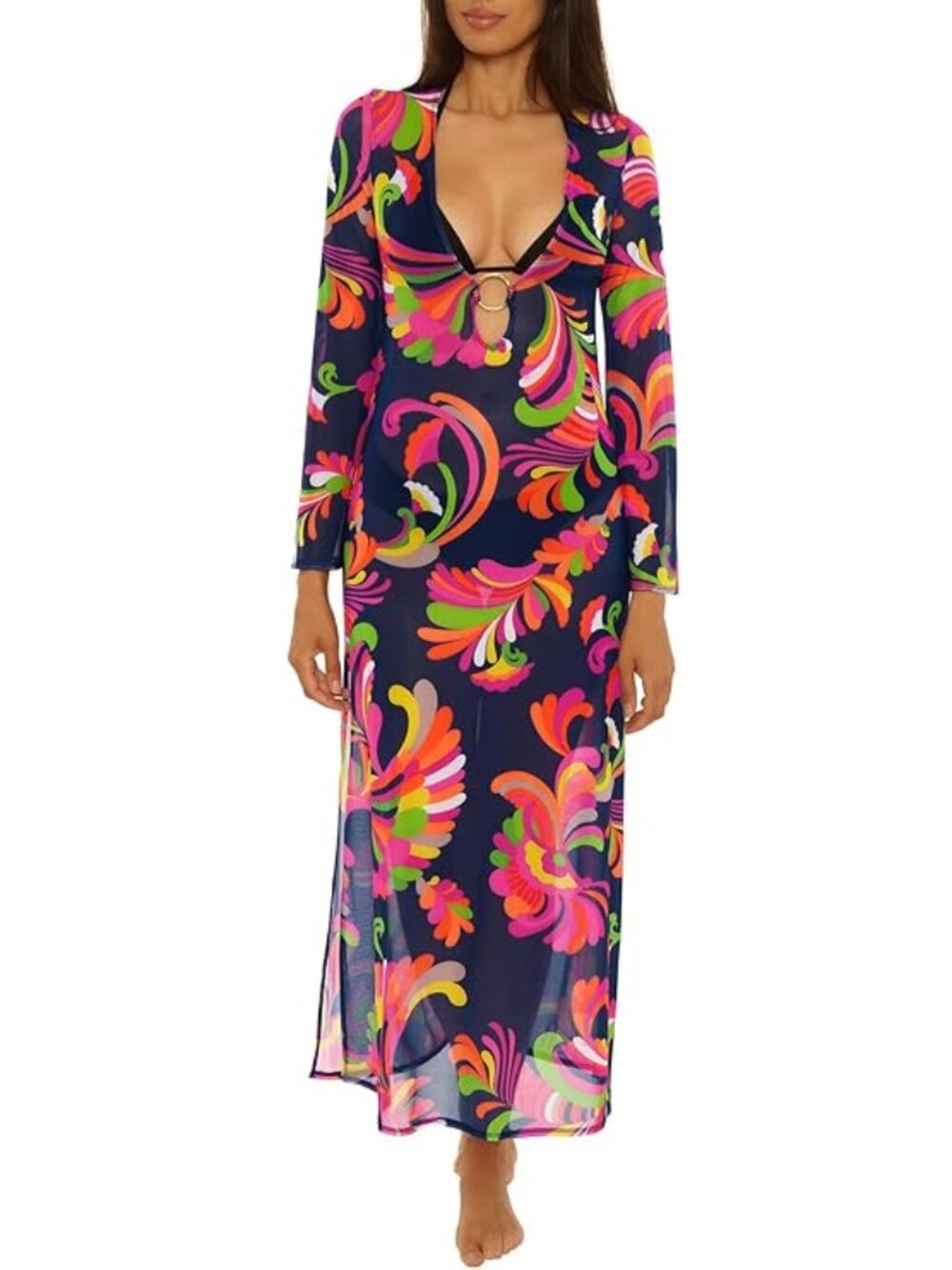 Trina Turk 'Fontaine' Mesh Swimsuit Cover-Up Maxi-Dress, Poolside Swirl, Multi